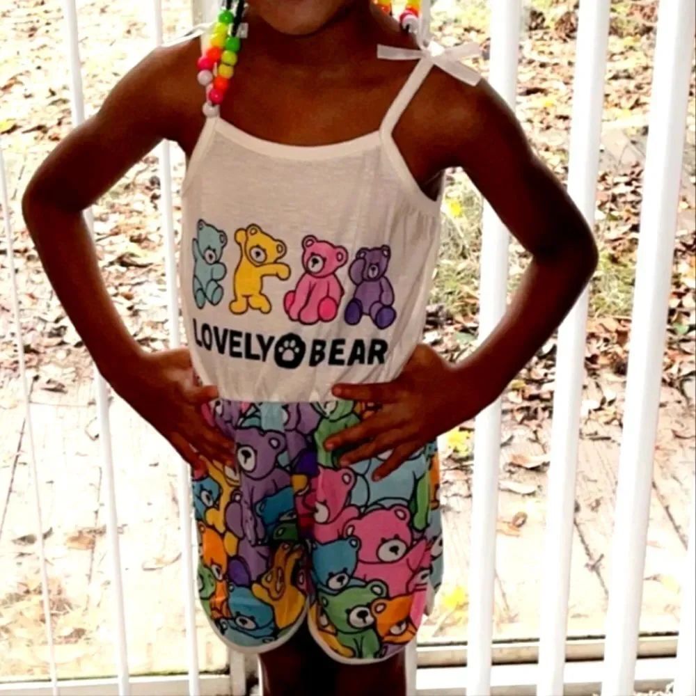 Girl's cute graphic cartoon bear romper sz 3-4Y